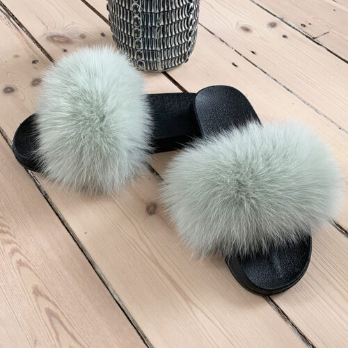 ballon tonehøjde Hates Pels slippers/sandaler med ægte fox fur til NU kun kr 499,-