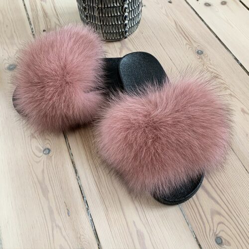 Pels slippers/sandaler med ægte fox fur til NU kun kr