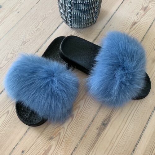 evne Tilstand Ingeniører Pels slippers/sandaler med ægte fox fur til NU kun kr 499,-